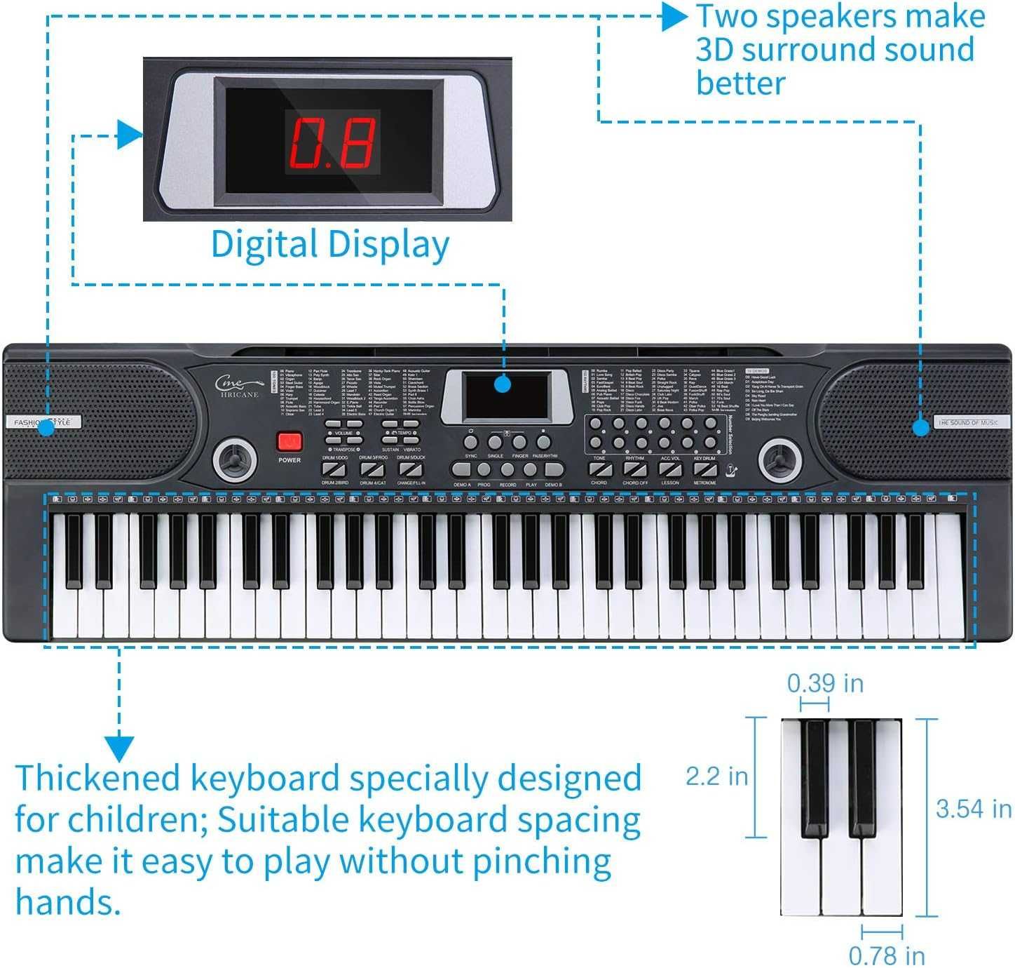 Keyboard, pianino do nauki gry, 61 klawiszy Hricane BD-612