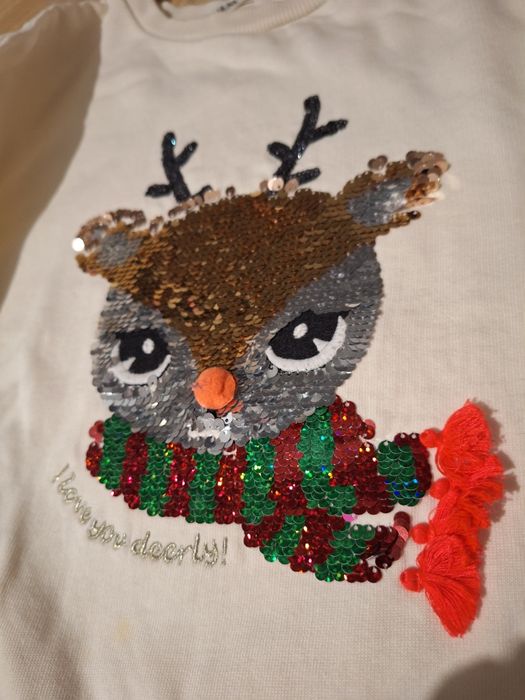 Bluzka bluza świąteczna H&M cekiny 122-128 wypada 134