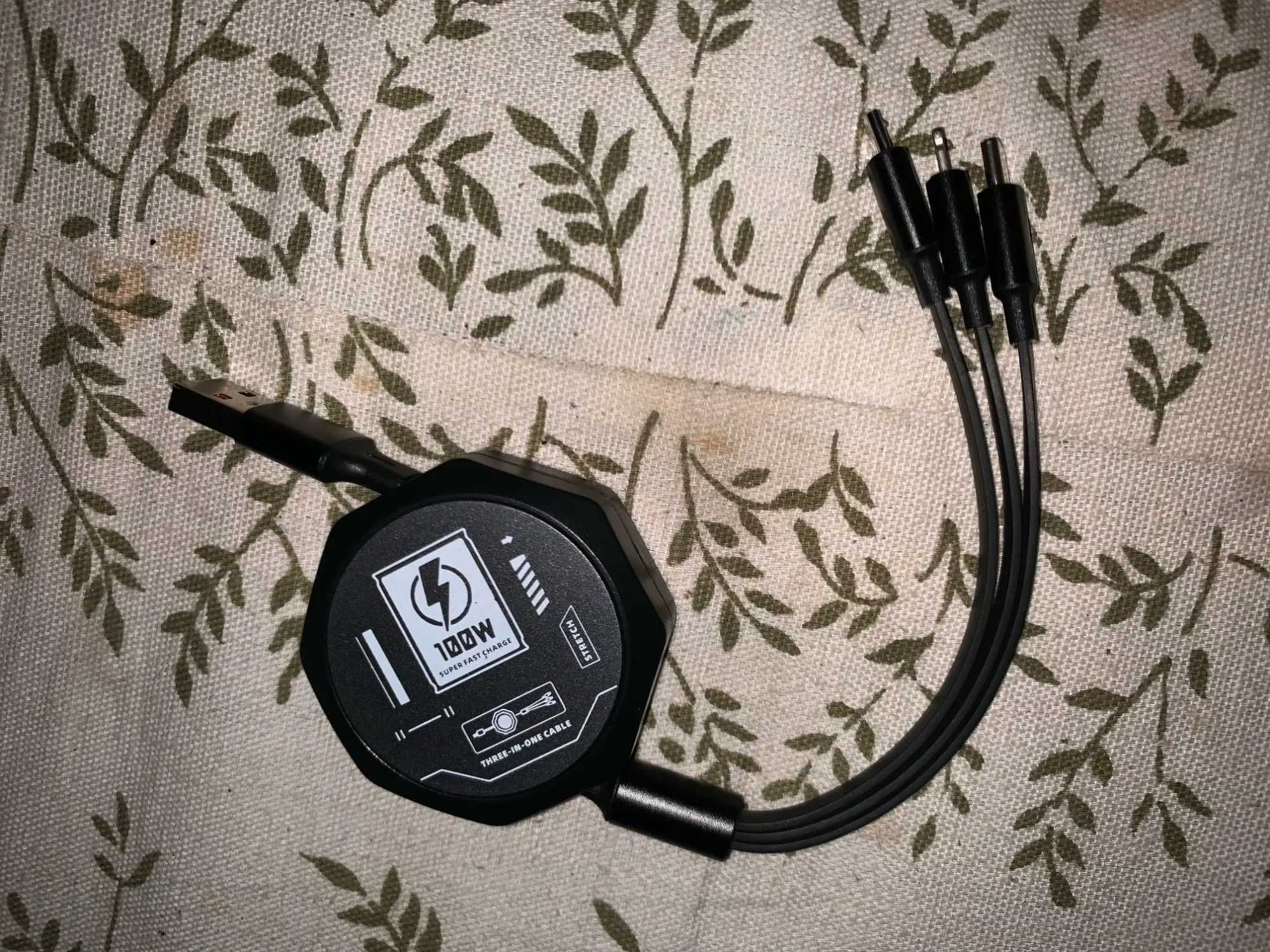 3 W 1 chowany kabel Usb 100W szybkie ładowanie i transfer danych.