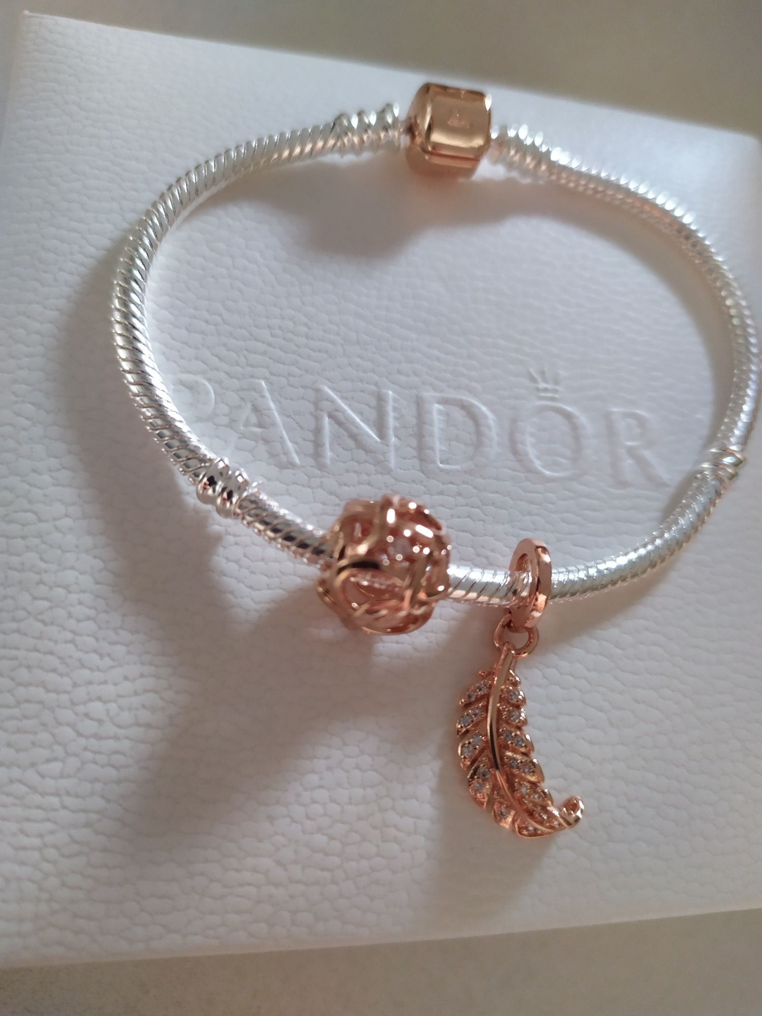 Bransoletka Pandora NOWA + charms, komplet na prezent, ALE S925