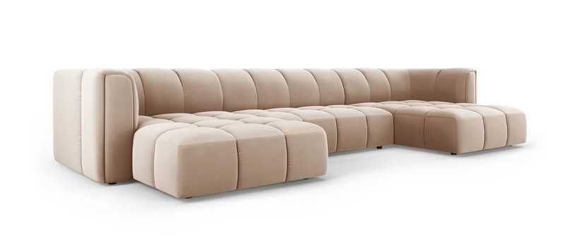 Panoramiczna sofa 5 os. welurowa beżowa Serena 346x160x70cm Micadoni