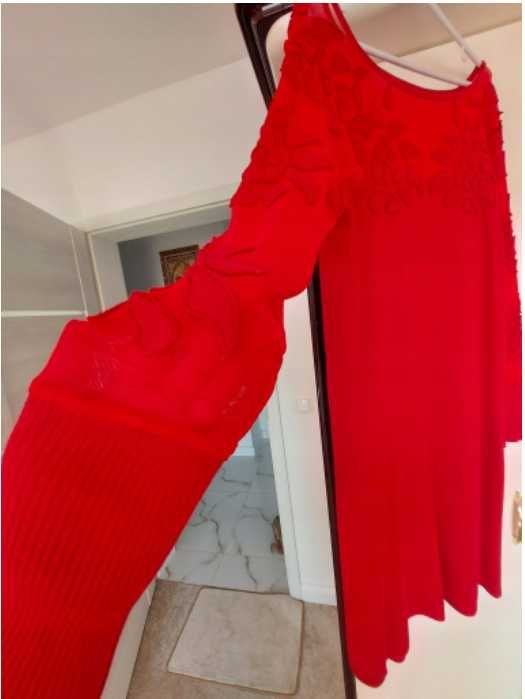 LEO GUY Piękna czerwona, rubinowa sukienka 42/44