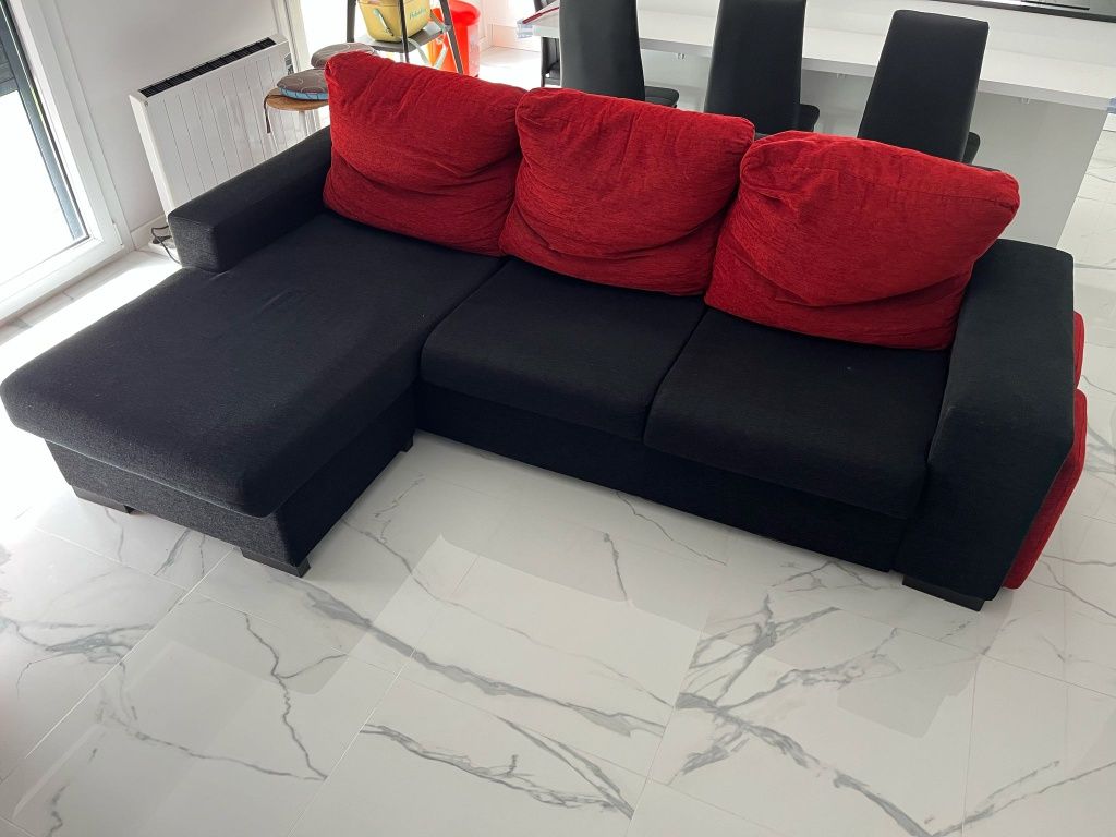 Sofá completo preto vermelho