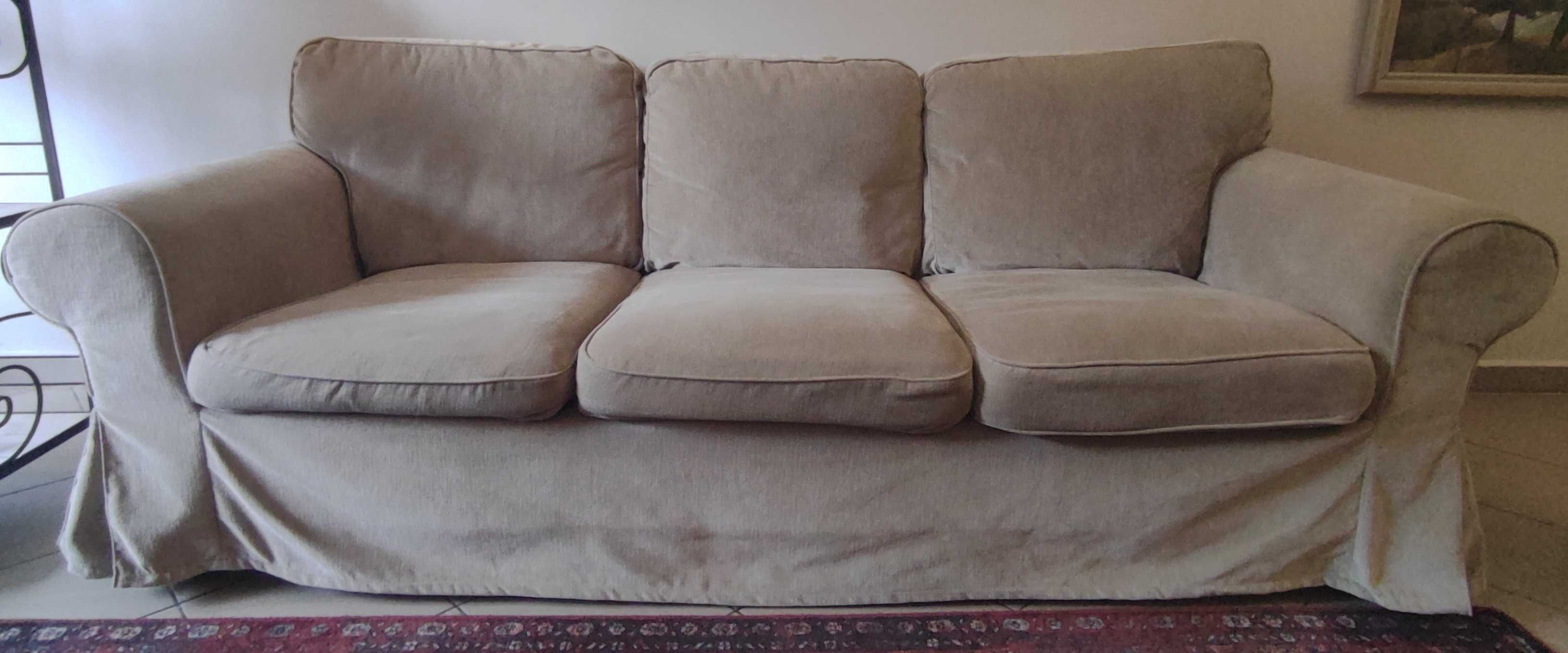 Sofa trzyosobowa i podnóżek beż Ikea