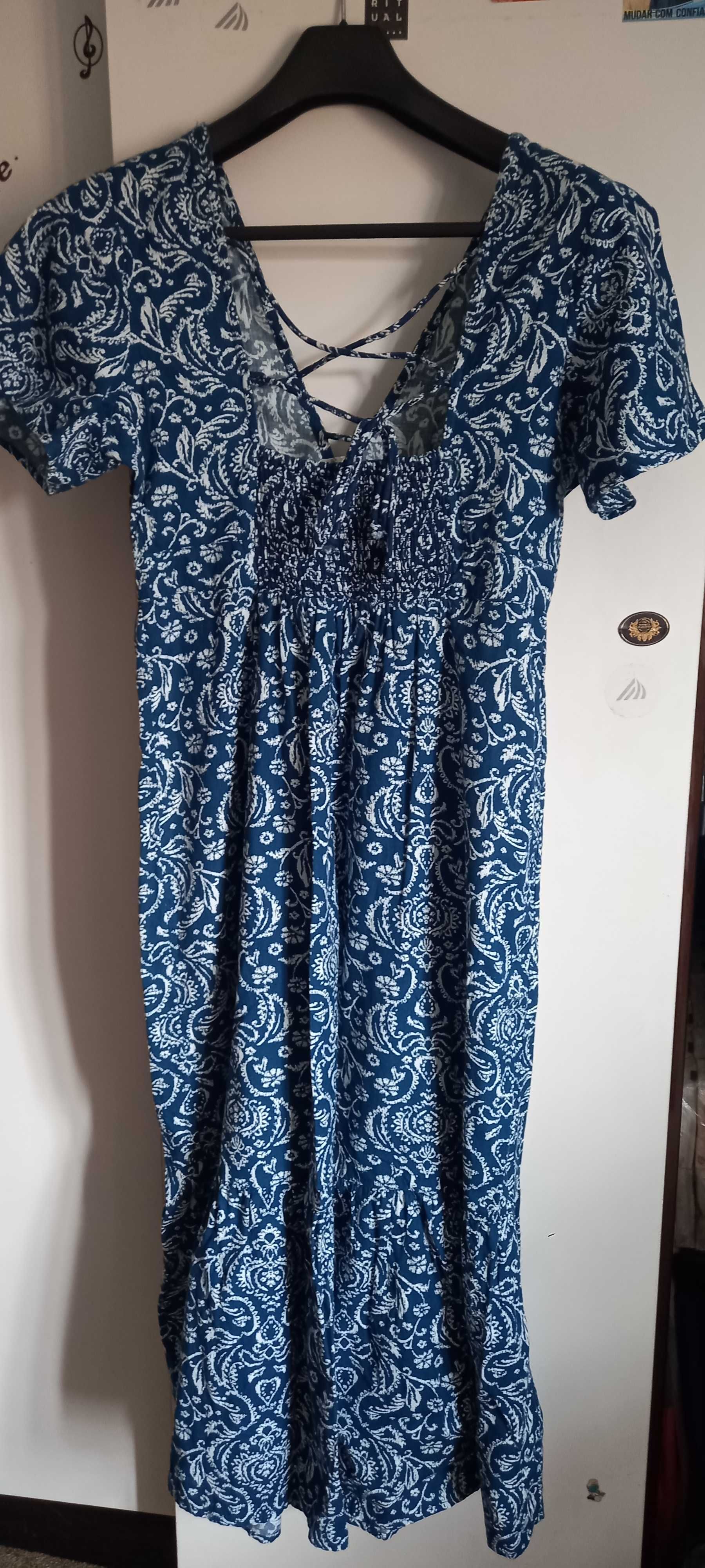 Vestido comprido azul e branco, de verão, 38 - Springfield