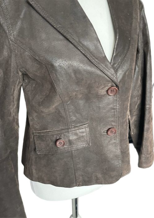 Kurtka żakiet damski skóra naturalna Essentials 38 M brązowy