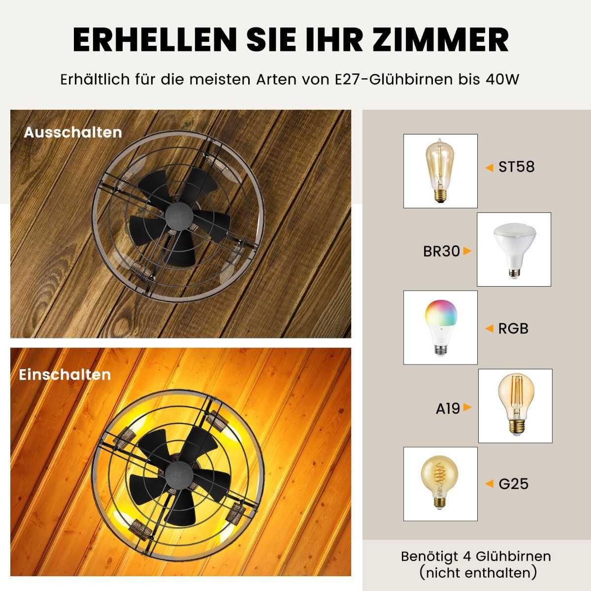 Lampa wentylator sufitowy 50 cm, 3-biegowy, timer 4H, pilot