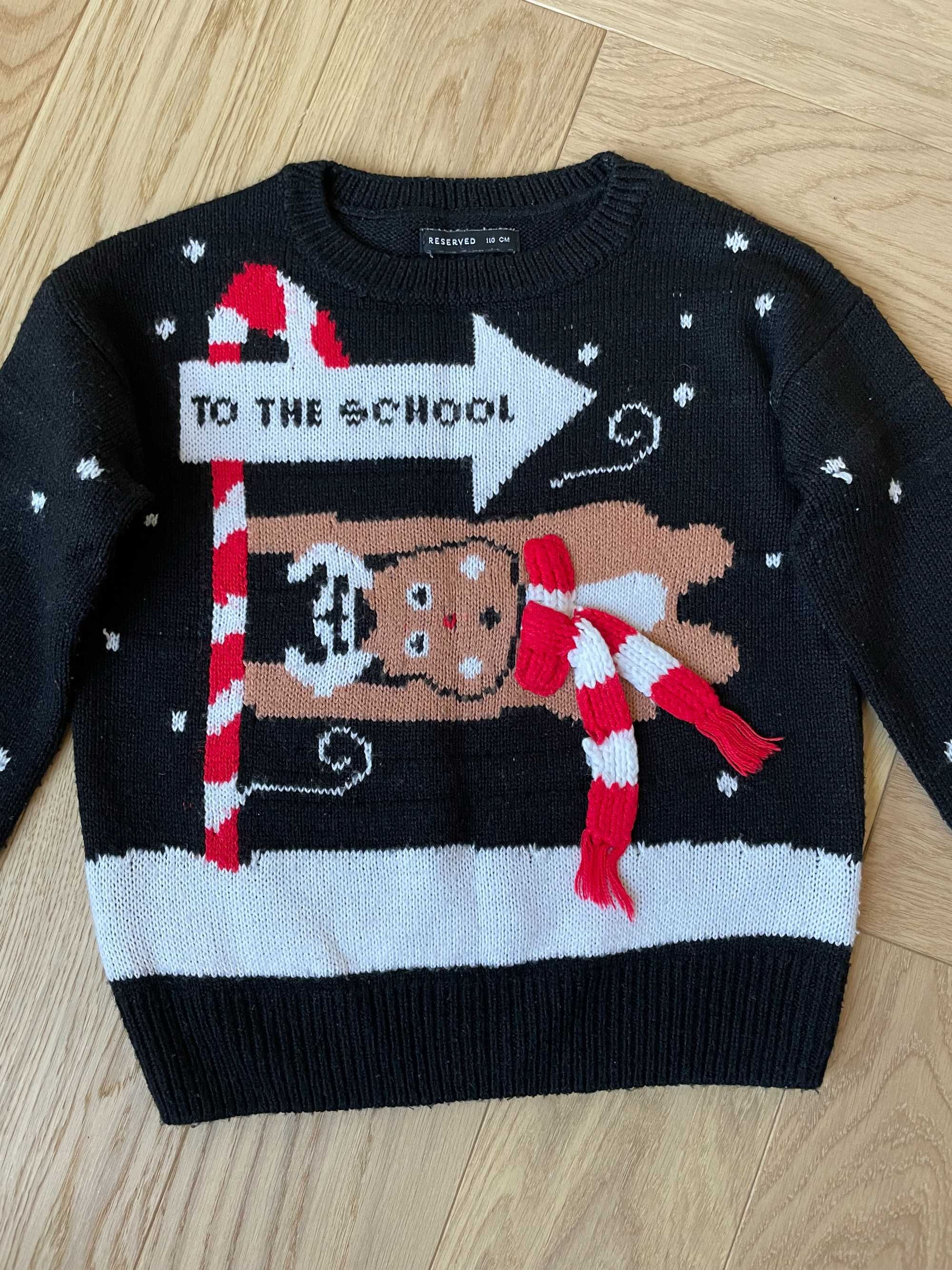 Sweterek świąteczny Reserved r.110, sweter dziewczęcy z reniferem