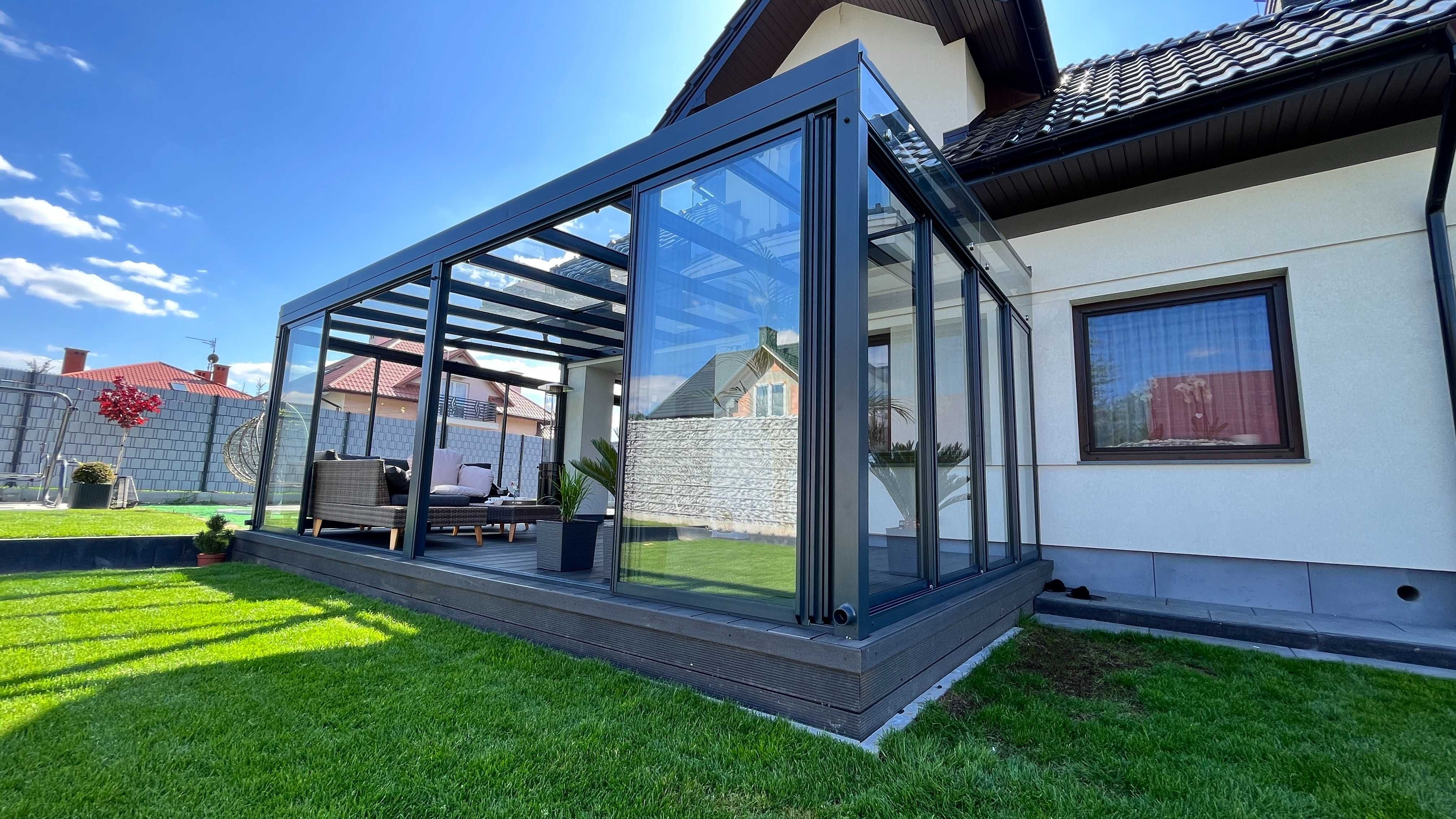 Nowoczesna Zabudowa Tarasu Zadaszenie Pergola, Oranżeria, ogród zimowy