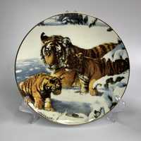 Angielski Royal Doulton ozdoba talerz dekoracyjny tygrys i młode