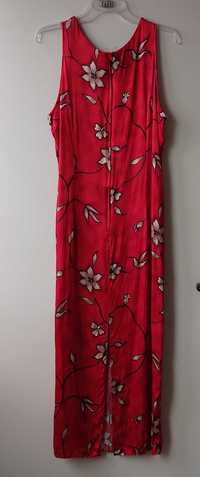 Sukienka czerwona z wiskozy, kwiatowy wzór, r.18 (UK), 46 Eur New Look