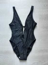 Czarny jednoczęściowy strój kostium kąpielowy 34,XS to dip z wycięciem