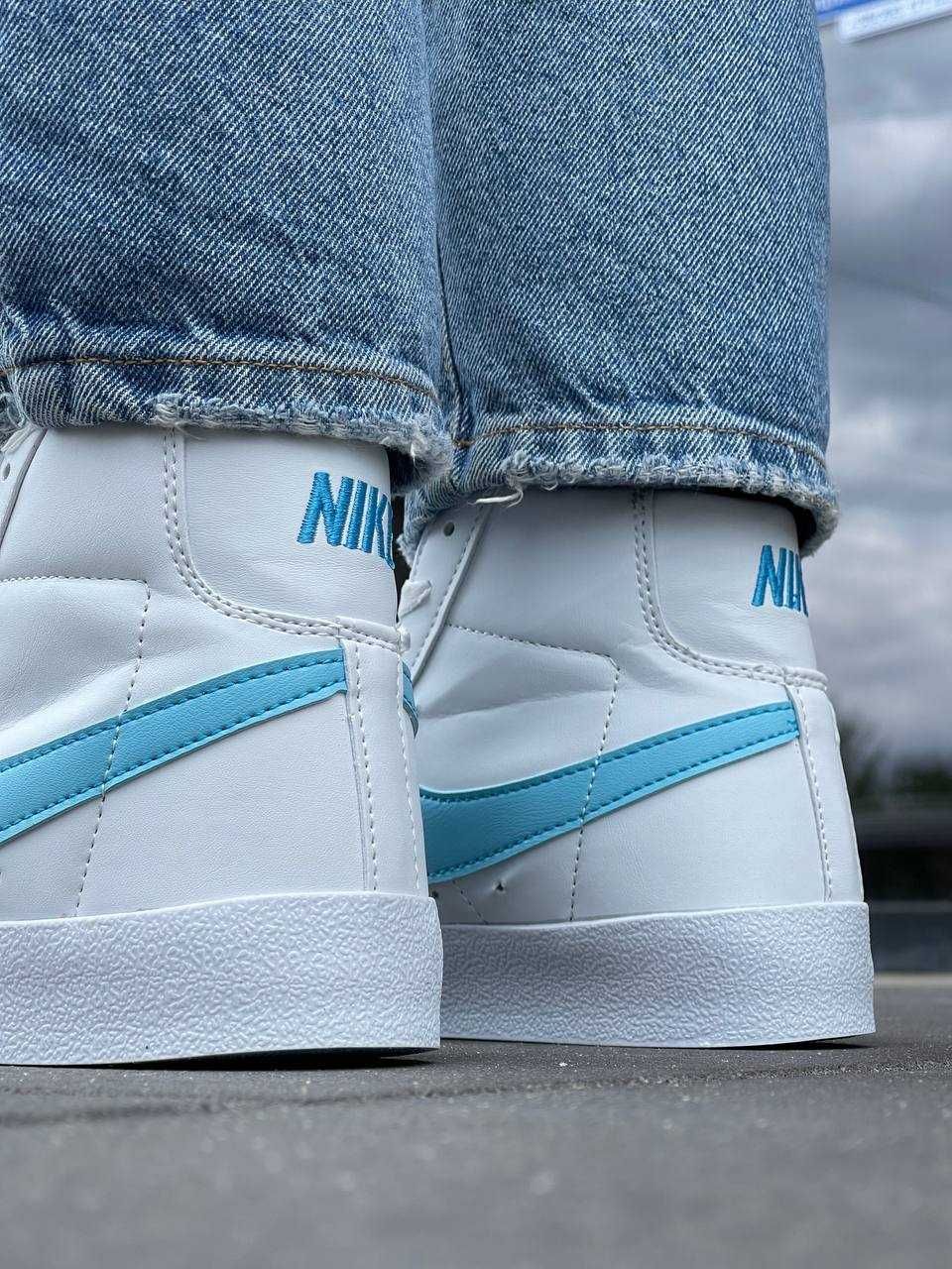 АКЦІЯ! Жіночі кросівки Nike Blazer Mid White Blue Logo (36-40 р.)