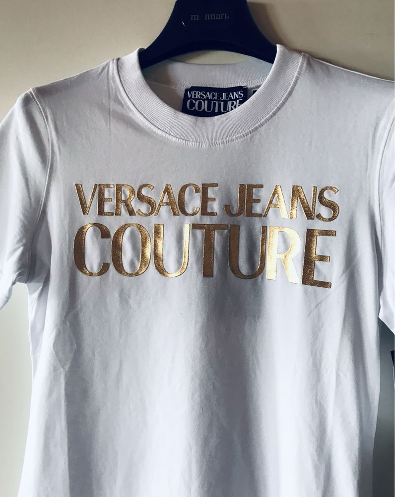 TShirt Versace Couture Jeans , czarny/biały ze zlotym logo, S