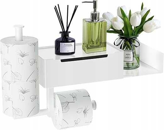 Uchwyt na papier toaletowy wielofunkcyjny biały metalowy Airminti