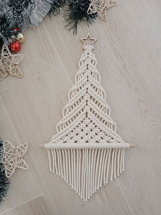 Choinka makrama dekoracja ozdoba zawieszka na ścianę ze sznurka