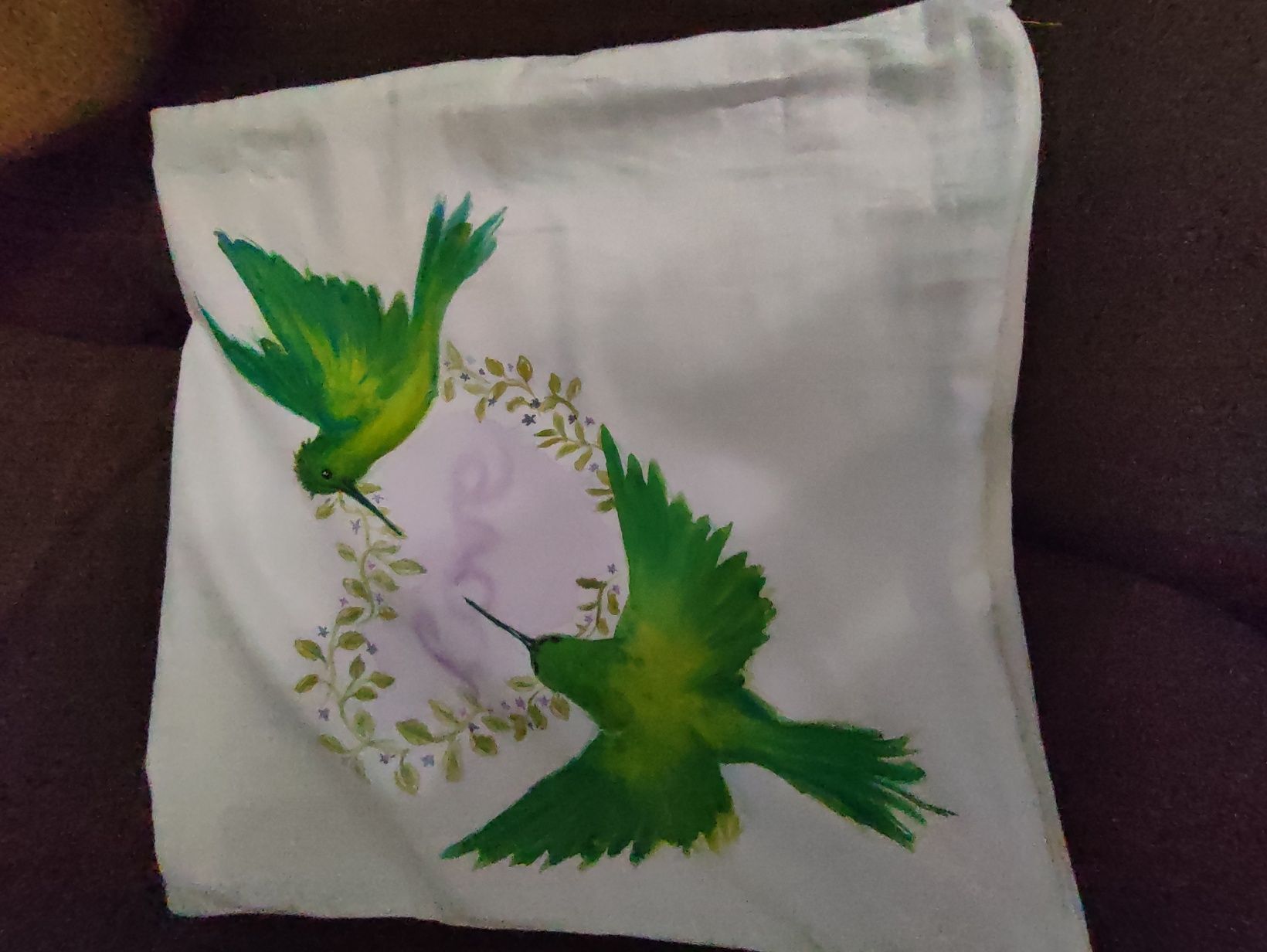 Poszewka kolibry walentynki rękodzieło Obraz malowany  handmade