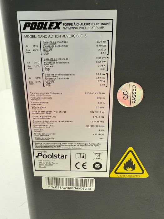 POOLEX Odwracalna pompa ciepła do basenów Bali Nano Action 3W
