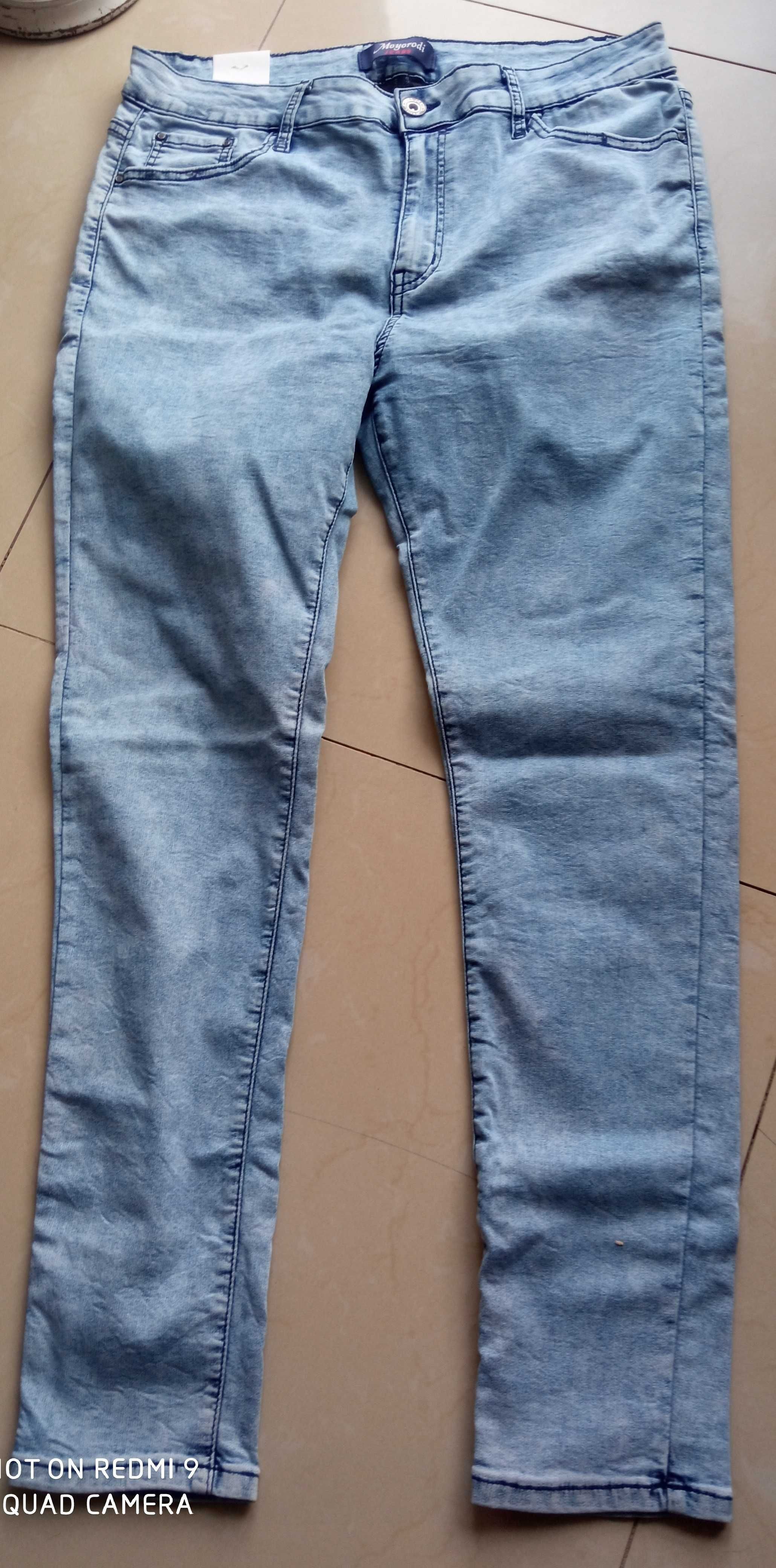 MOYORODI spodnie jasne jeansy dżinsy 88-114 cm pas 48 50 nowe z metką