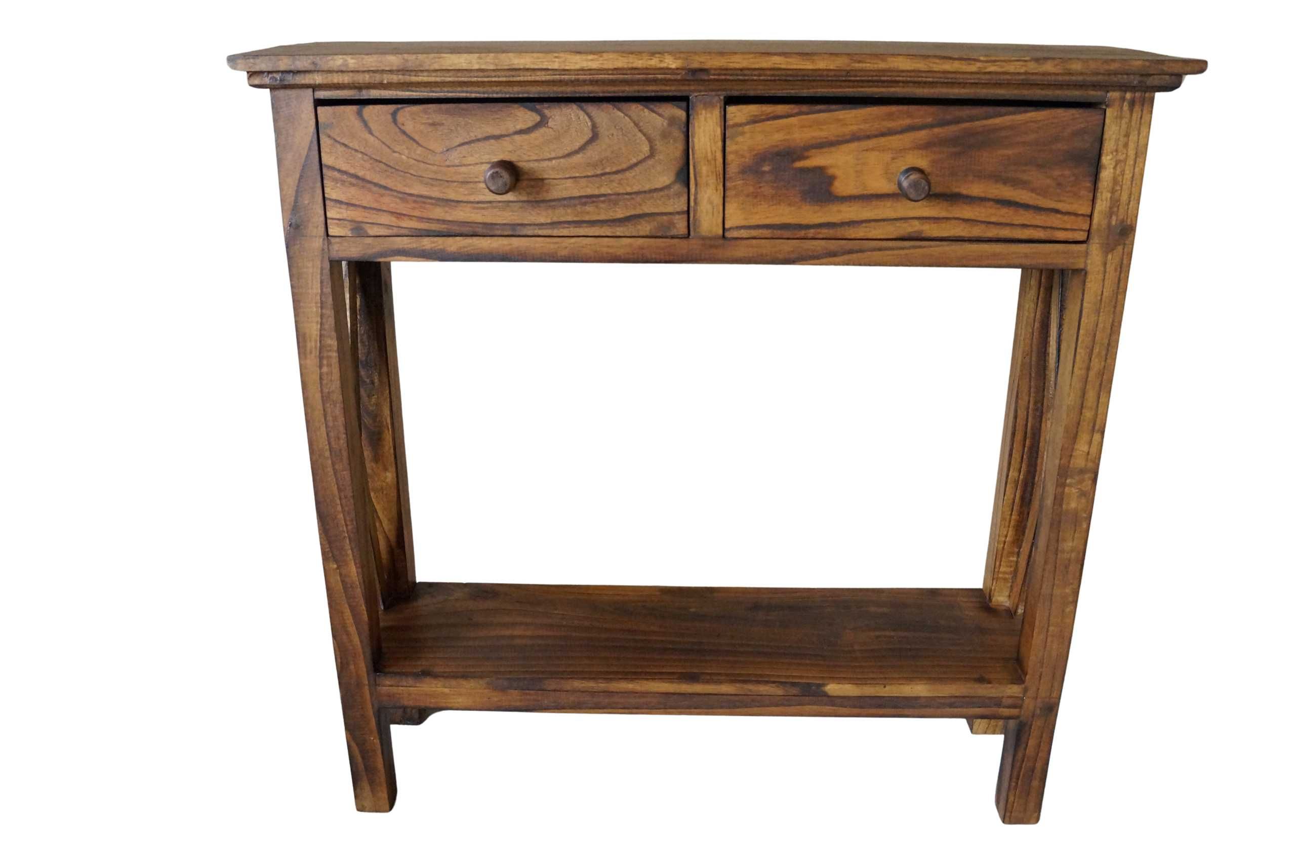 Drewniana konsola z szufladami 80 cm brąz vintage