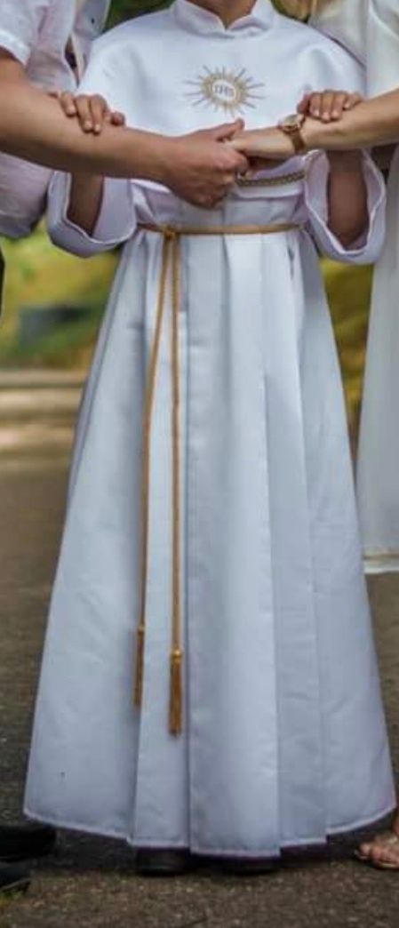 Alba komunijna biała ,zlote wstawki 140/146