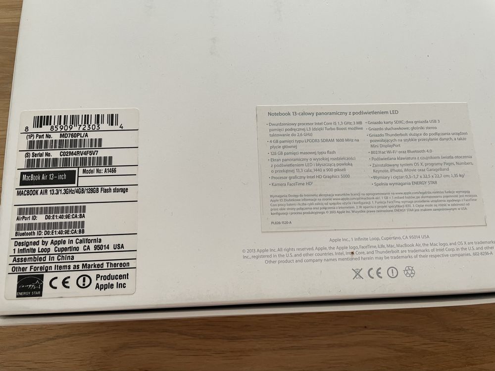 MacBook Air A1466 w idealnym stanie, srebrny