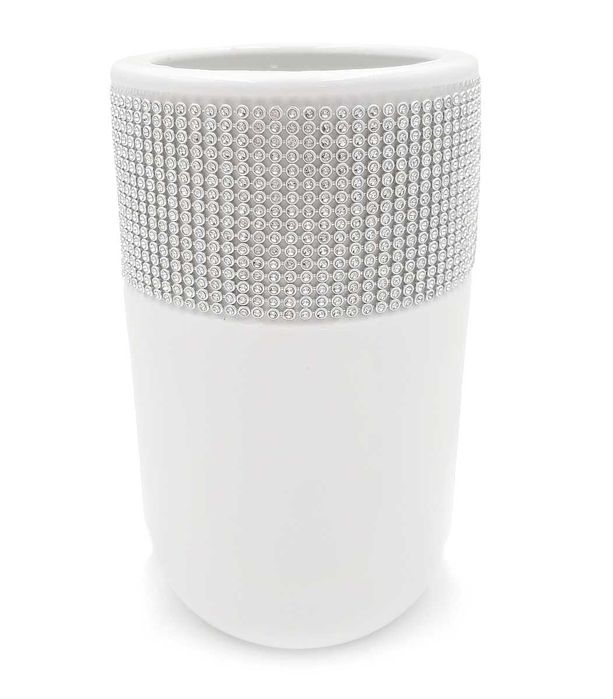 Biały wazon ceramiczny z kryształkami flakon na kwiaty glamour