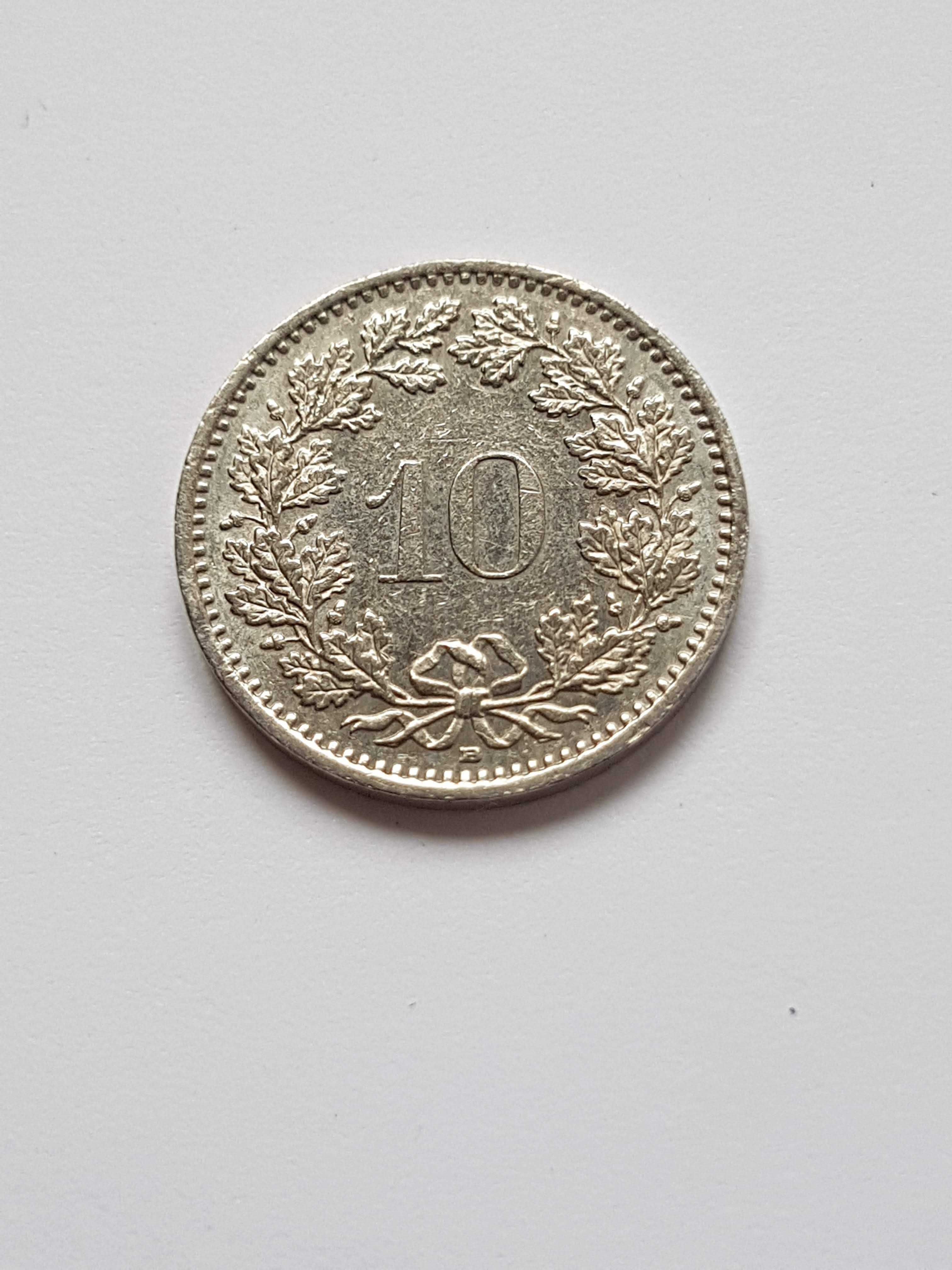 Швейцарія, монета 10 раппен, 1989 рік.