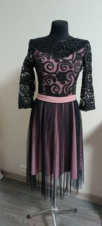 Платье нарядное розово черное