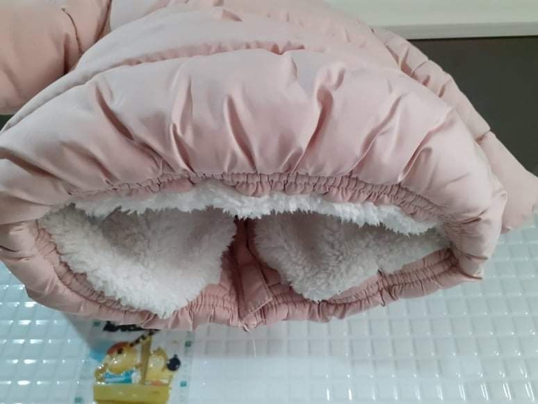 Piekna 56 62. 68 pudrowa kurtka zimowa na misiu miś futerko