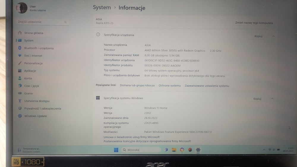 Laptop Acer aspire 3,zadbany