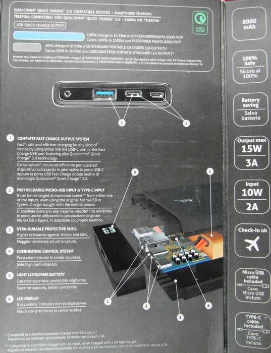 Powerbank Manta CellularLine Freepower Pro 8000mAh USB C QC3.0