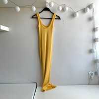 żółta sukienka midi z prążkowanego materiału na ramiączkach H&M 34/XS