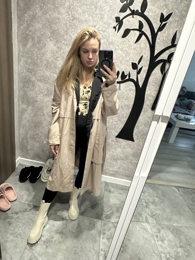 Płaszcz streetwear asos parka oversize beżowy jesień S