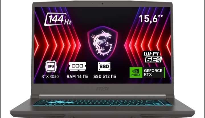 Ноутбук MSI Thin 15 B12V/8 ядер/RAM16ГБ/512ГБ/nVidiaGeForceRTX3050,4ГB