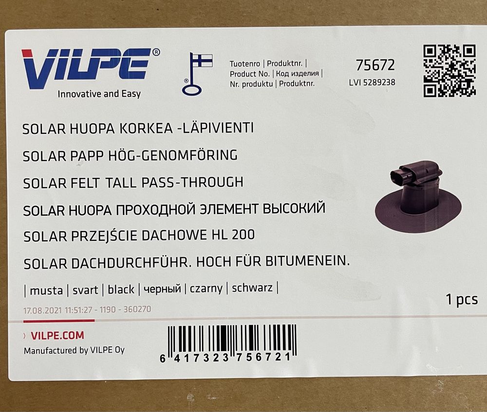 Vilpe przejście dachowe do kolektorów słonecznych