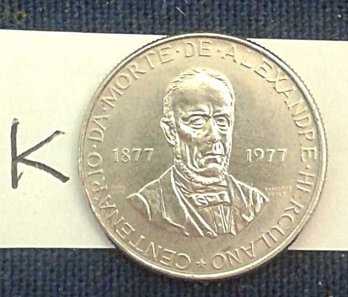 25$  e 2$50 Duas moedas. Alexandre Herculano. 1977.