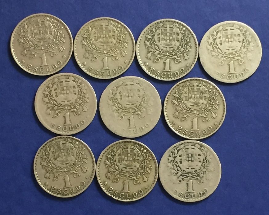 Lote 10 moedas 1 escudo ALPACA várias datas de 1927 a 1968
