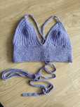 Fioletowy top crochet crop na szydełku szydełkowy pleciony na plażę