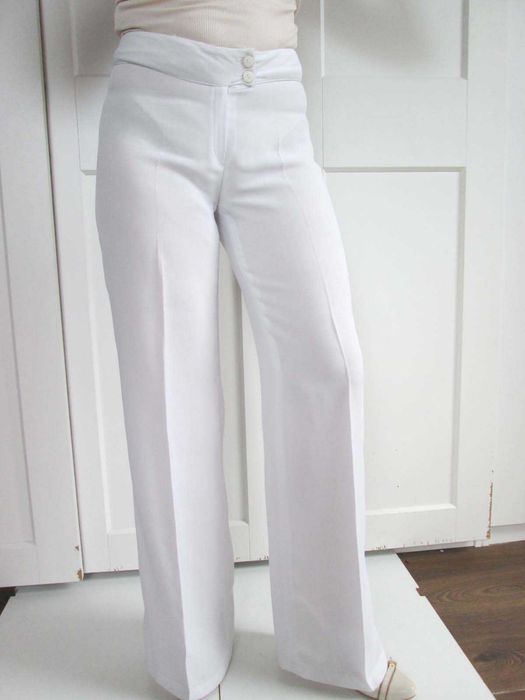 Białe spodnie szerokie nogawki z lnem len vintage S 36 jak NOWE