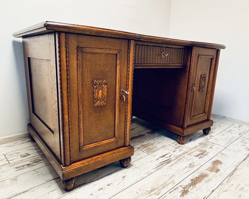 Biurko drewniane fornirowane antyk