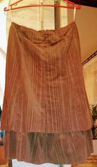 Spódnica midi brązowa, rozmiar 40, rozkloszowana zamszowa