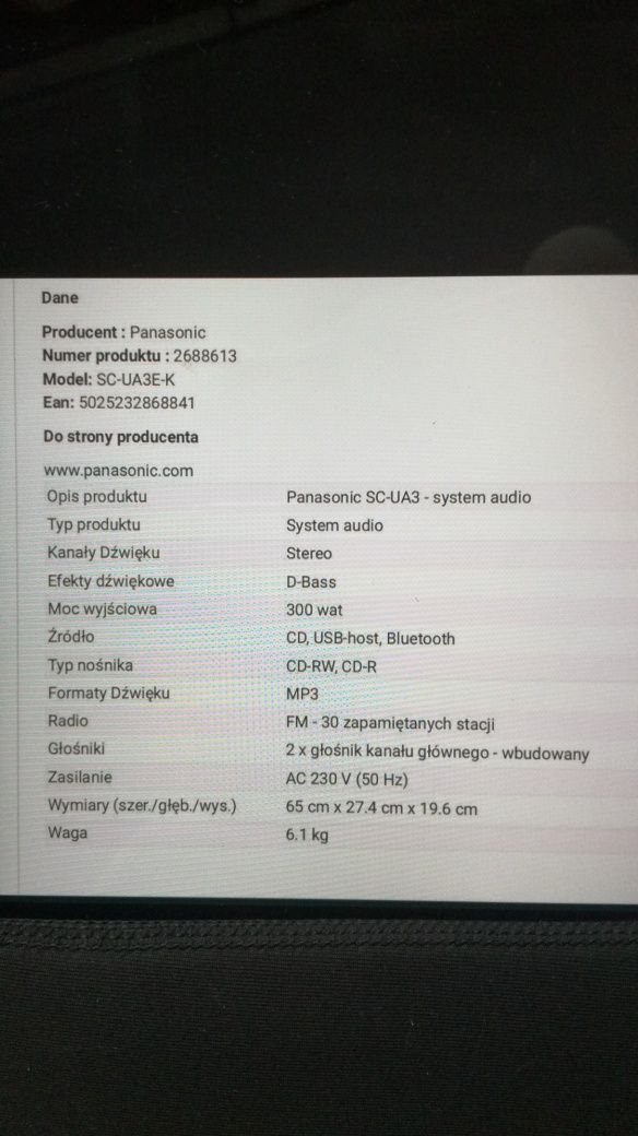 Boombox radio CD usb pilot wieża wzmacniacz Panasonic amplituner