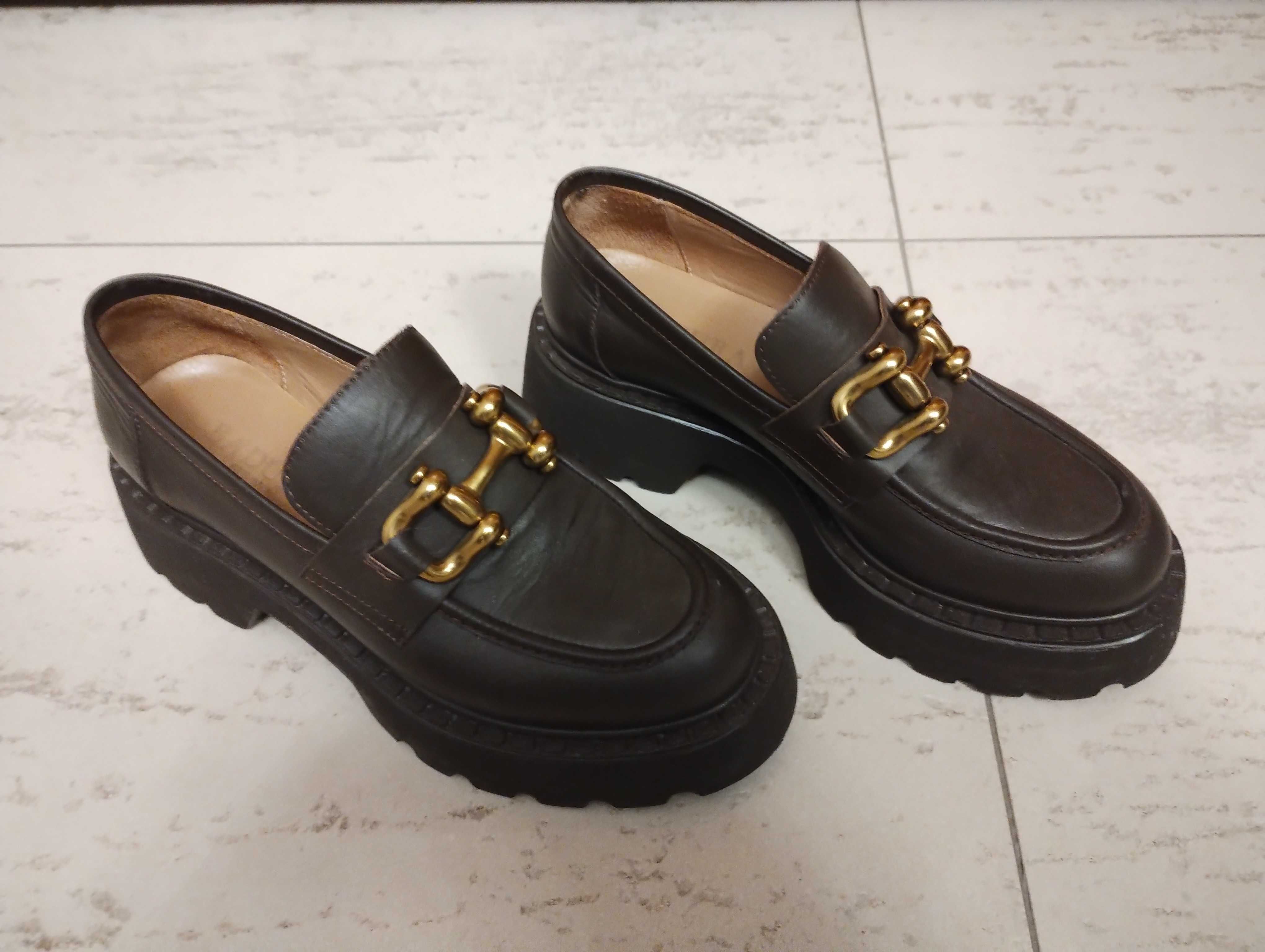 Damskie buty półbuty mokasyny brązowe