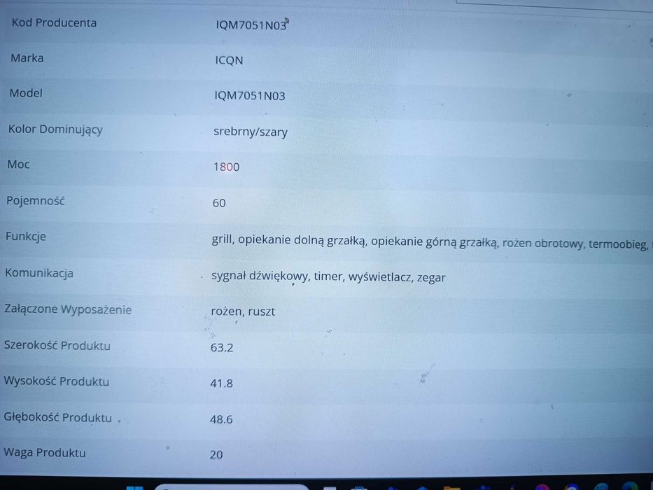 Piekarnik elektryczny, wolnostojący, 50l. Rożno, grill, cyfrowy time