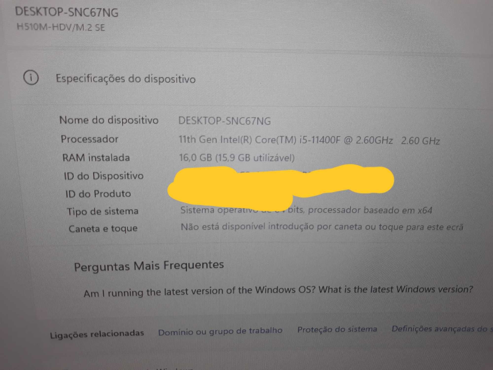 Pc Gamer com 1 ano de uso 11th Gen Intel(R) Core(TM) i5-11400F