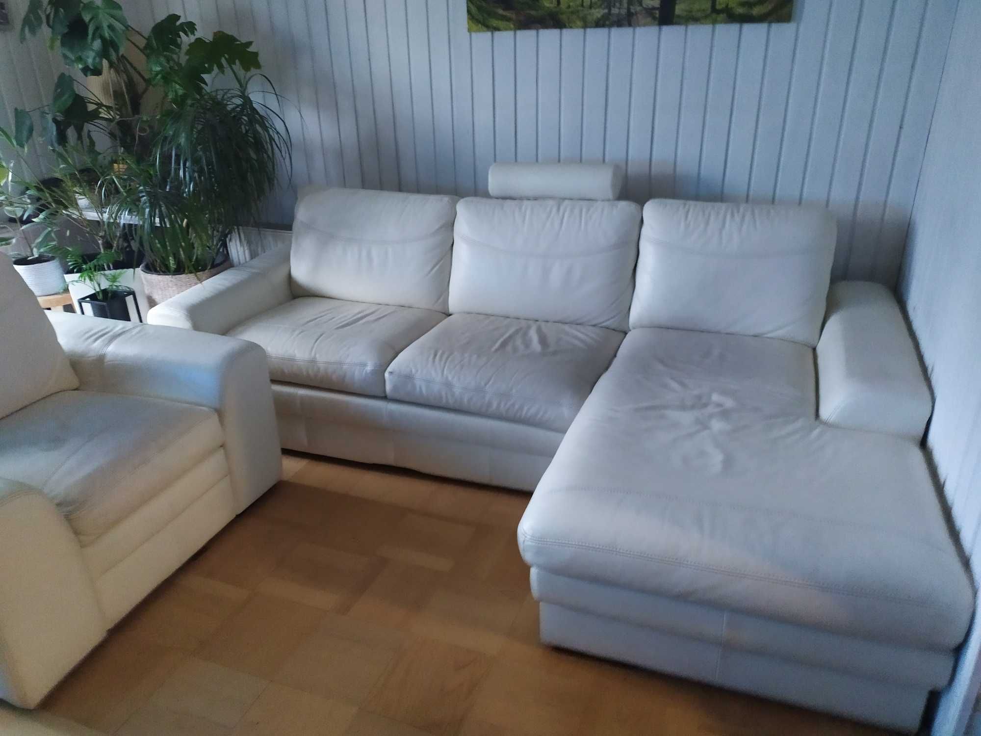 sofa , narożnik skórzany  z funkcją spania w zestawie  z fotelem