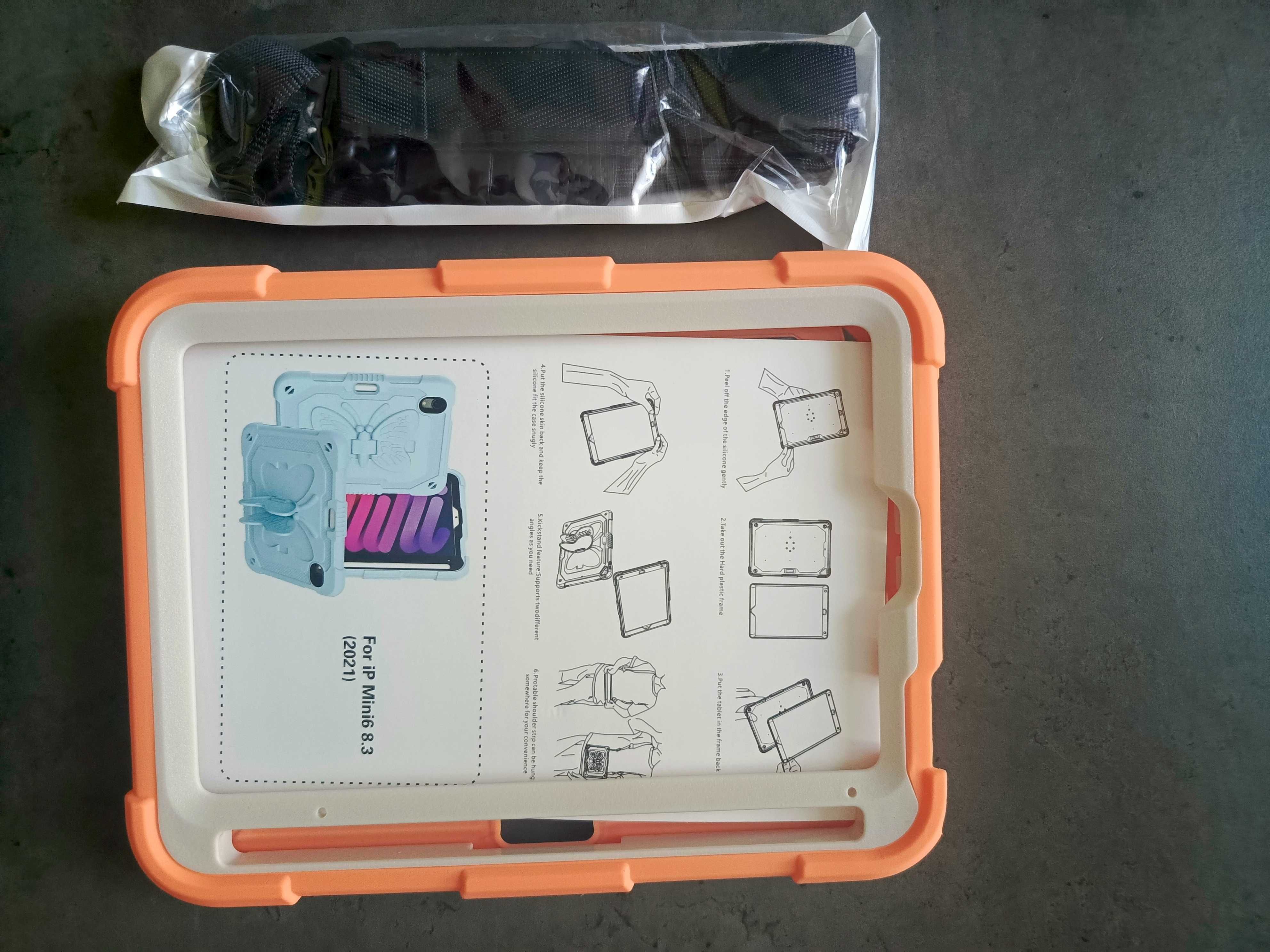 Etui na Apple iPad Mini 6 z Podpórką Pomarańczowy z Motylkiem