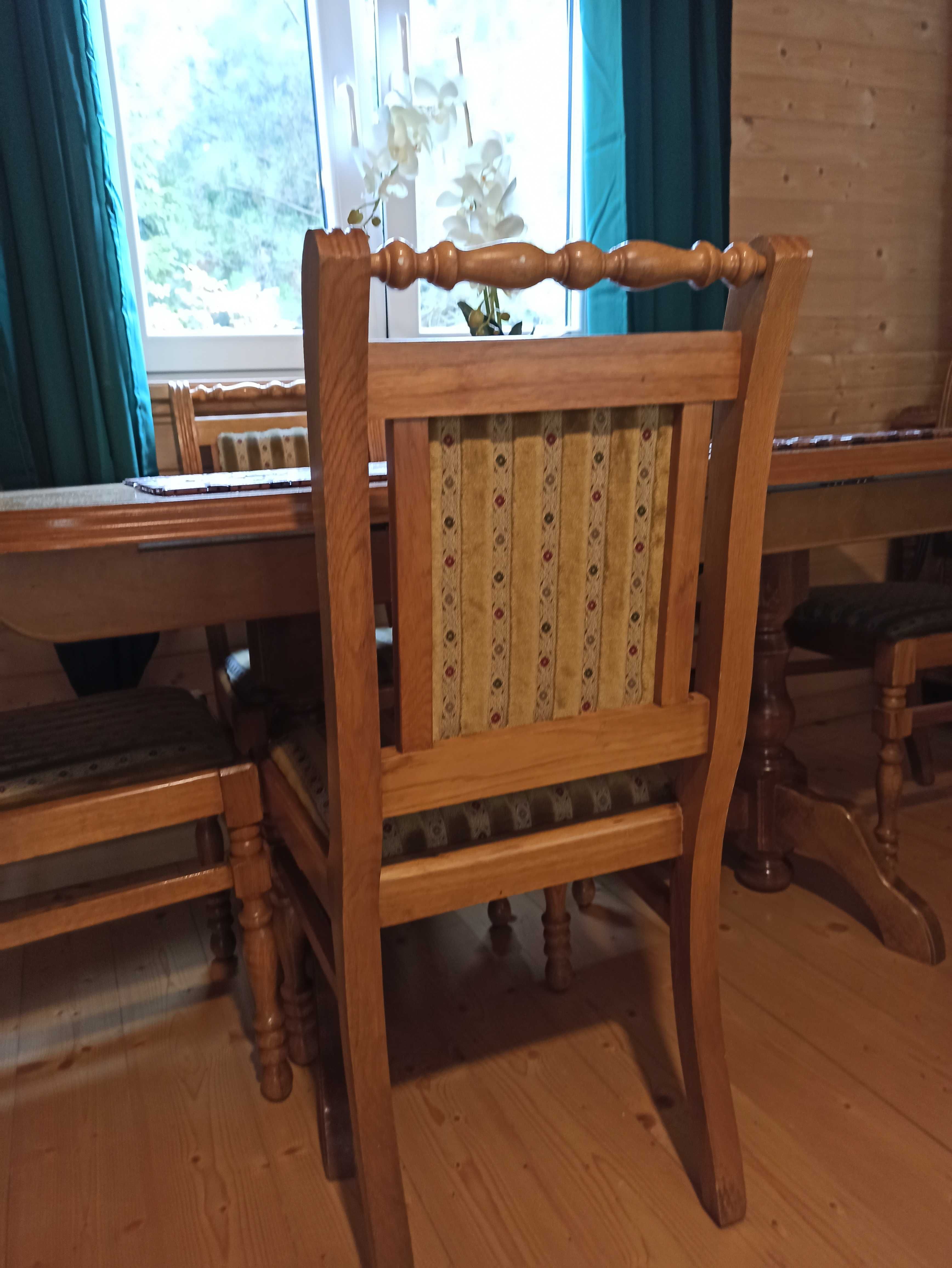 Stół dębowy rozkładany + 6 krzeseł