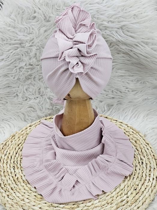 Ania polski producent! Komplet turban + chusta pudrowy w prążek uni